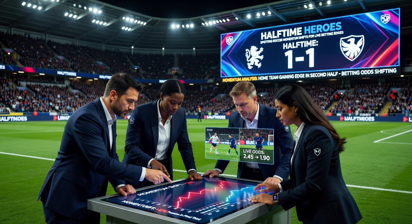 Fußballspieler in actionreichem Moment während der Halbzeitpause, symbolisierend einen drohenden Momentum-Wechsel