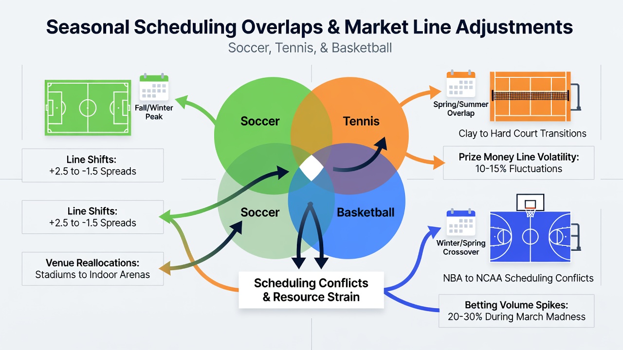 Visualisierung von Datenströmen und Linienanpassungen während saisonaler Überschneidungen in Sportwettenmärkten